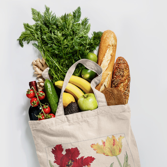 Japanese Parrot Tulip Woodblock Art Tote - Picture 4 of 5